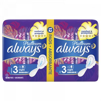 Always Platinum Night hygienické vložky s křidélky 12ks o velikosti 3