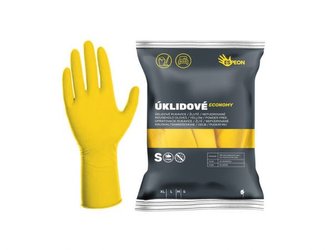 Úklidové latexové rukavice ECONOMY 1 pár, nepudrované, žluté, 25 g; velikost: S