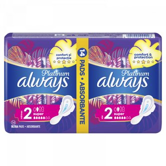 Always Platinum Super hygienické vložky s křidélky 14ks o velikosti 2