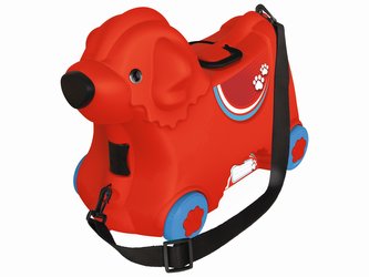 Kufřík odstrkovadlo pejsek červený s kolečky