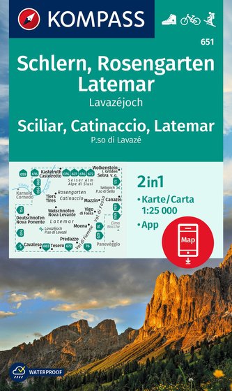 KOMPASS Wanderkarte 651 Schlern, Rosengarten, Sciliar, Catinaccio, Latemar, 1:25000