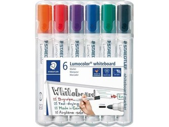 Popisovače na bílou tabuli "Lumocolor 351", 6 barev, 2 mm, kulatý hrot, STAEDTLER 351 WP6-1