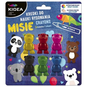Kredki misie do nauki rysowania 6 kolorów KIDEA