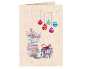 Karnet drewniany C6 + koperta Święta Kot