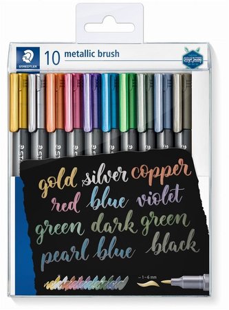 Štětcové fixy "Design Journey Metallic Brush", 10 metalických barev, 1-6 mm, STAEDTLER 8321 TB10