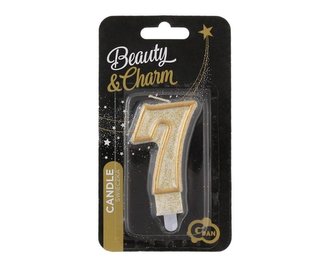 Świeczka cyfra 7 urodziny, złoty kontur