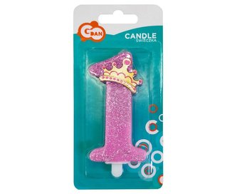 Narozeninová svíčka 1 třpytivá růžová 9 cm