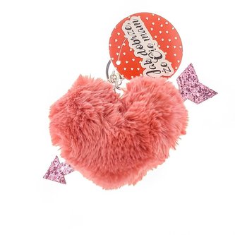 Brelok pompon serce brudny róż