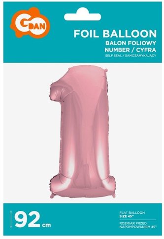 Balon foliowy cyfra 1 jasnoróżowa 92cm