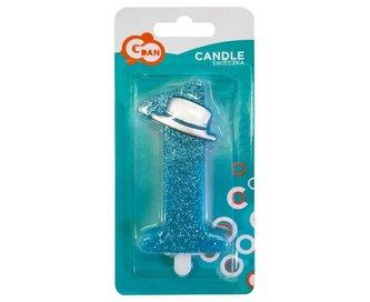 Narozeninová svíčka 1 třpytivá modrá 9 cm