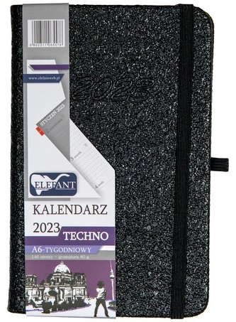 Kalendarz 2023 A6 tyg. Techno czarny ELEFANT
