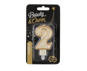 Świeczka cyfra 2 urodziny, złoty kontur