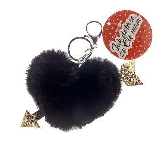 Brelok pompon serce czarny