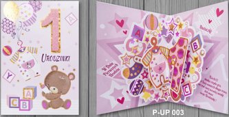 Karnet Przestrzenny B6 Roczek dziewczynka miś