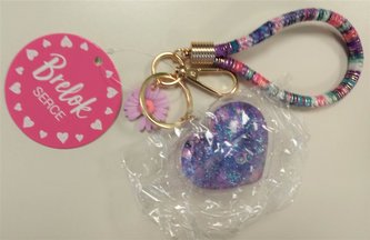 Brelok - serce z kwiatem fioletowe