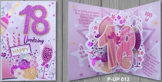 Karnet Przestrzenny B6 Urodziny 18 tort