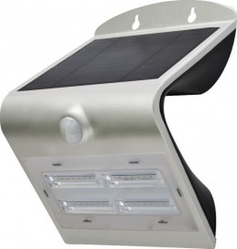 VENKOVNÍ NÁSTĚNNÉ SOLÁRNÍ LED SVÍTIDLO S ČIDLEM 08428L 3,2W stříbrné