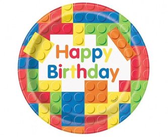 Papírové talíře Stavebnice Happy Birthday 23 cm - 8 ks