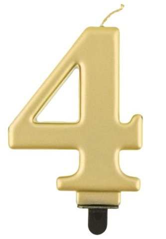 Świeczka cyferka 4 Beauty&Charm metalik złota 8cm