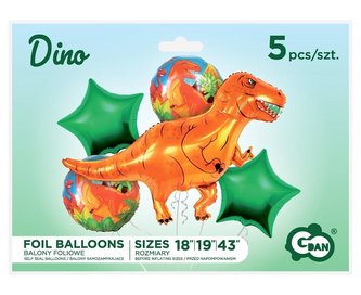 Sada foliových balonků Dino T-Rex - 5 ks