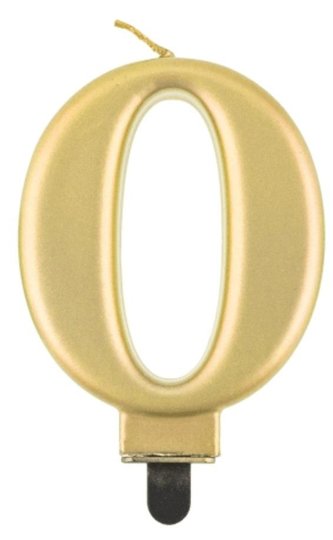 Świeczka cyferka 0 Beauty&Charm metalik złota 8cm