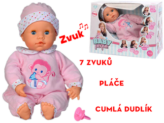 Miminko 42cm měkké tělo interaktivní na baterie 7zvuků v krabičce