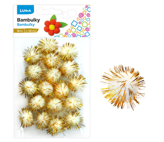 Bambulky  metalické bílo-zlaté, 18ks 25mm LUMA