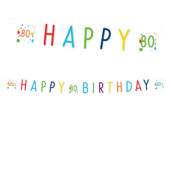 Party nápis Rainbow Confetti - Happy Birthday 80 - 180 x 14 cm