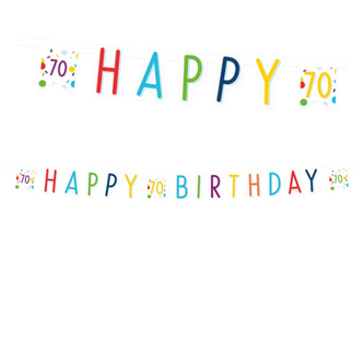 Party nápis Rainbow Confetti - Happy Birthday 70 - 180 x 14 cm