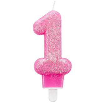 Svíčka číslo růžová 1, lesklá 7,6 cm Amscan