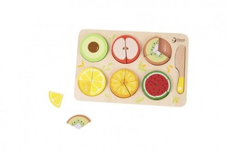 Puzzle deskové dřevěné krájecí ovoce-zlomky ve fólii 30x20cm 18m+