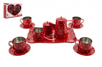 Nádobí červené plechové 14ks v krabici 34x24cm