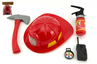 Teddies - Hasičská sada helma/přilba + hasičák stříkací vodu plast 5ks v sáčku