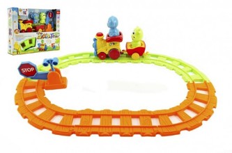 Vlak/Vláček s vagónky a zvířátky 30cm plast na baterie se světlem a zvukem v krabici 24m+