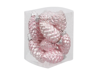 Skleněné baňky - šišky, powder pink, 6 cm, sada 12 ks