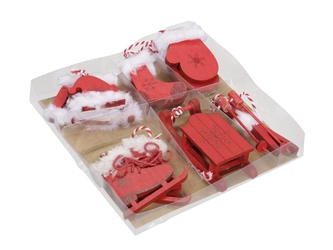 Sada 6 druhů závěsných dekorací, červená