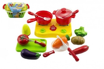 Nákupní košík s ovocem a zeleninou + doplňky krájecí plast 20x10x12cm