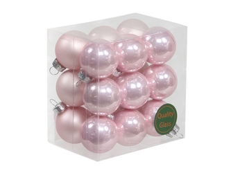 Skleněné baňky powder pink 3 cm, sada 18 ks