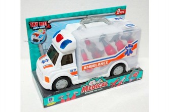 Auto kamion ambulance s příslušenstvím 9ks plast 32cm na baterie se světlem se zvukem