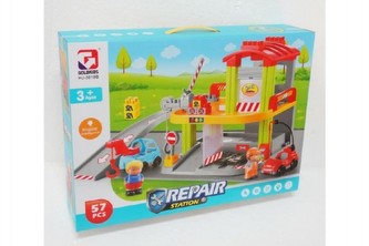 Stavebnice opravna aut 57 dílků plast v krabici 48x35x11cm