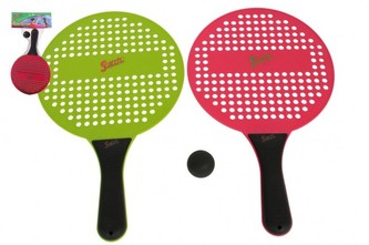 Plážová sada pálky 2ks plast 23x38cm s míčkem barevné v síťce