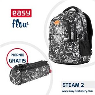 Plecak szkolny. młodzieżowy czarno-biały Steam Easy piórnik GRAT