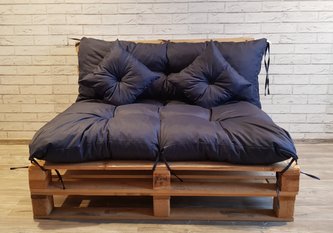 Polstr CARLOS SET - sedák 120x80 cm, opěrka 120x40 cm, 2x polštáře 30x30 cm, tmavě modrá, paletové prošívané sezení Mybesthome