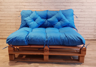 Polstr CARLOS SET - sedák 120x80 cm, opěrka 120x40 cm, 2x polštáře 30x30 cm, světle modrá, paletové prošívané sezení Mybesthome
