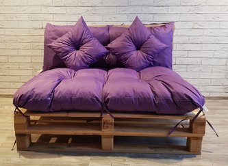 Polstr CARLOS SET - sedák 120x80 cm, opěrka 120x40 cm, 2x polštáře 30x30 cm, tmavě fialová, paletové prošívané sezení Mybesthome