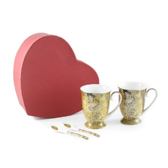 HOME ELEMENTS Sada - dva tvarované šálky 280 ml se lžičkami - Klimt Adele