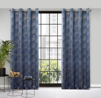 Dekorační vzorovaný velvet závěs s kruhy GOYA PIERRE CARDIN 140x250 cm modrá (cena za 1 kus) MyBestHome