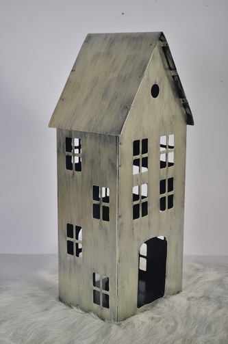 Kovový domeček na čajovou svíčku, champagne, 30x13x10,5 cm