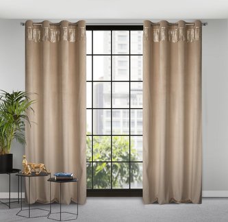 Dekorační vzorovaný velvet závěs JASAN béžová/zlatá 140x250 cm (cena za 1 kus) MyBestHome