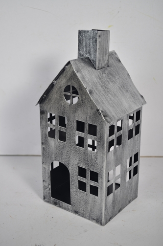 Kovový domeček na čajovou svíčku, stříbrný, 20,5x10x8 cm